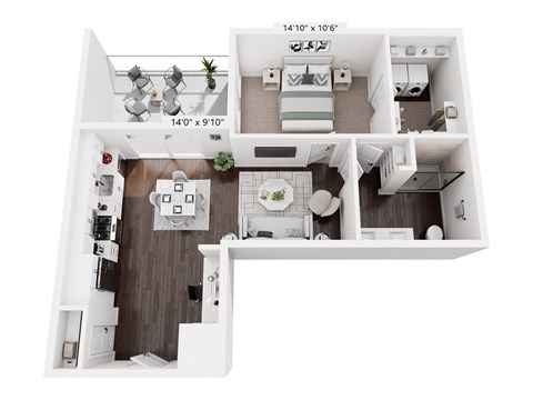 Floor plan for 1 bed, 1 bath, 801 sqft